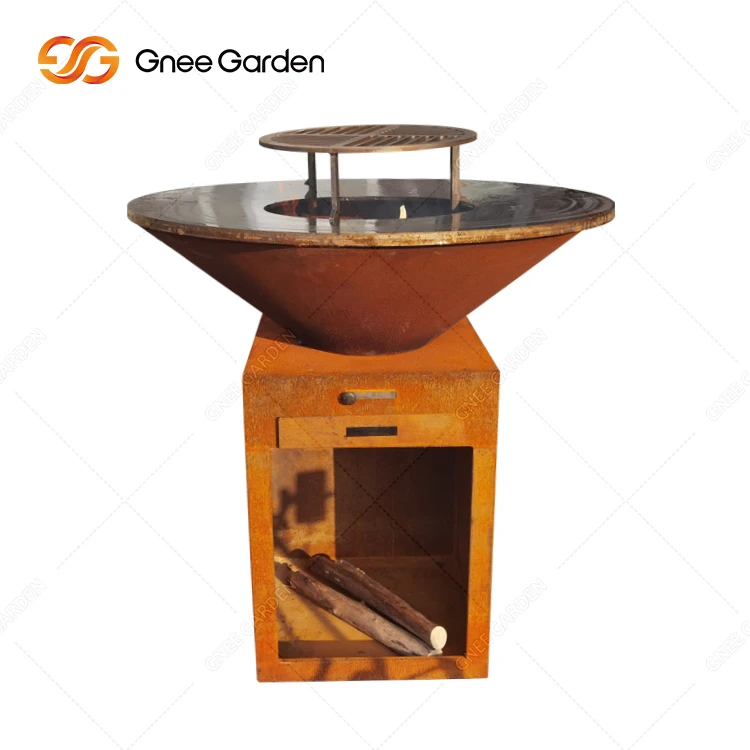 Corten Steel Fire Pit BBQ Grillborð