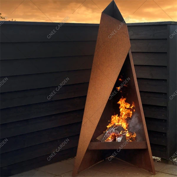 Heitt Selja Ryð Litur Eldstæði Ofnar Auðvelt að setja saman Firepit Viðarbrennandi Færanlegur Corten Stál Úti arinn