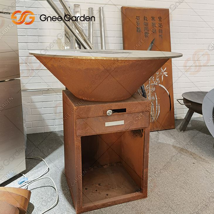 2mm þykkt utanhúss Corten Stál Evrópsk gaseldgryfja með grilli