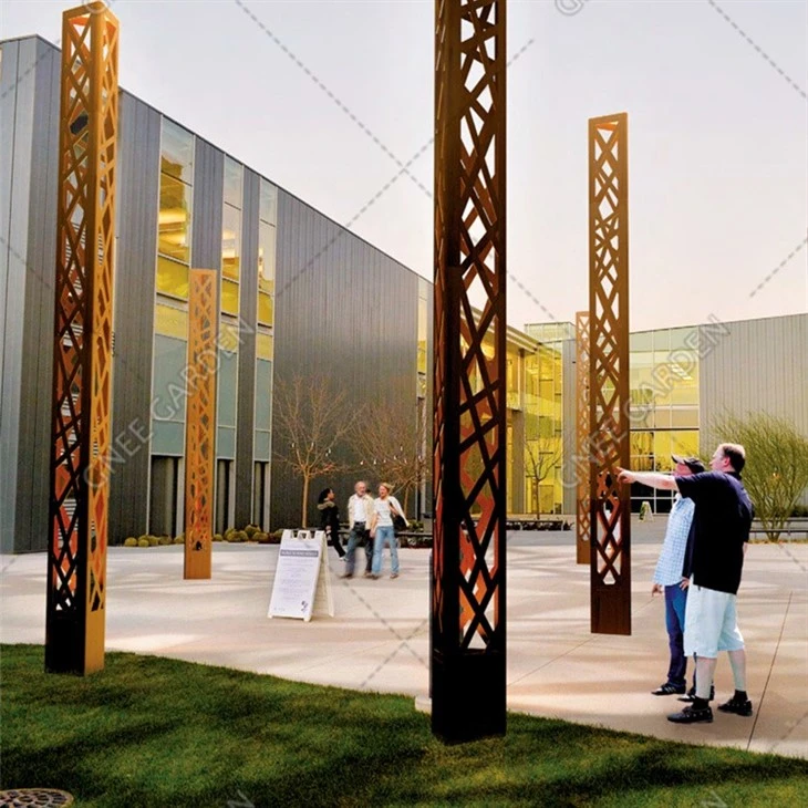 Outdoor Garden Light Bollard Corten Steel Standing Light Box