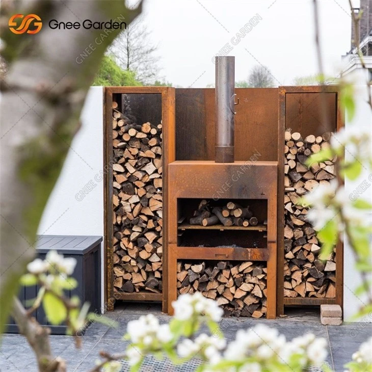 Outdoor Wood Burning Corten Steel Fireplace