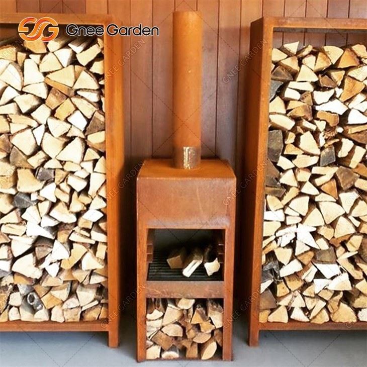 Outdoor Wood Burning Corten Steel Fireplace