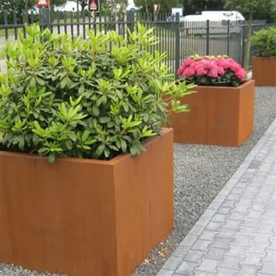 Garður Stór Ryðgaður Yfirborð Úti Metal Planters Ferhyrndur blómapottar