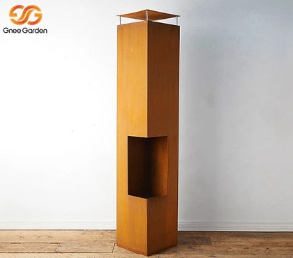 Corten steel indoor outdoor fireplace